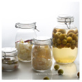 Hot Sell 500ml 1000ml Roun Shape Airtight Glass Pickles Jars Stainless Clip and Glass Lids, Glass Jam Jar
